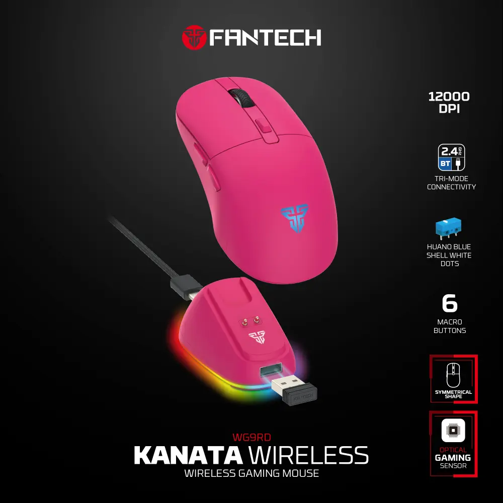 Mis Wireless Gaming Fantech WG9RD Kanata Pink