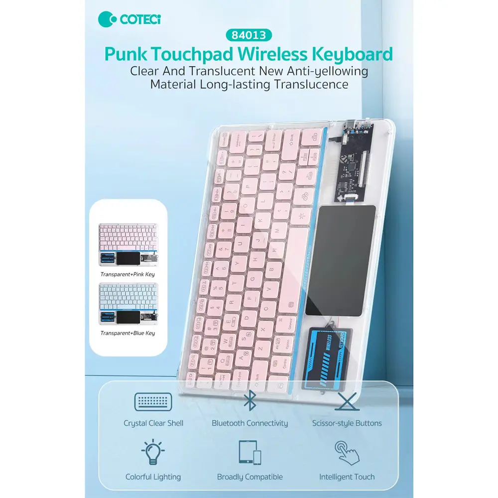 Tastatura Coteci Punk 84013 Wireless Touchpad Transparent Pink