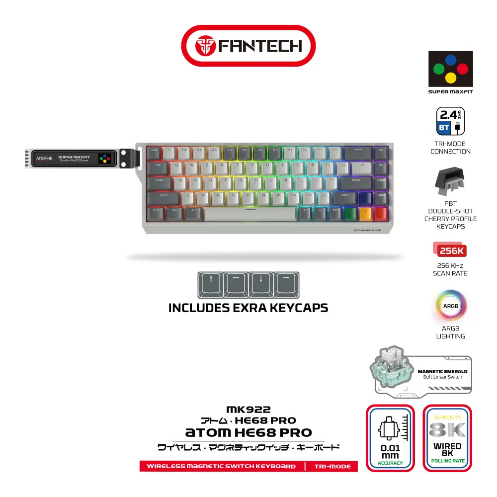 Tastatura Wired Magnetic Gaming Fantech MK922 Atom HE68 Pro Super Maxfit Siva (emerald Switch)