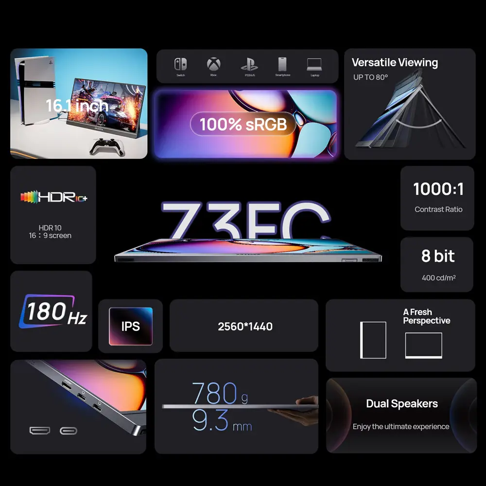 Eksterni Prenosni Monitor Arzopa Z3FC (sa Futrolom) 16,1 Inch Grey 2K Srgb100 180HZ