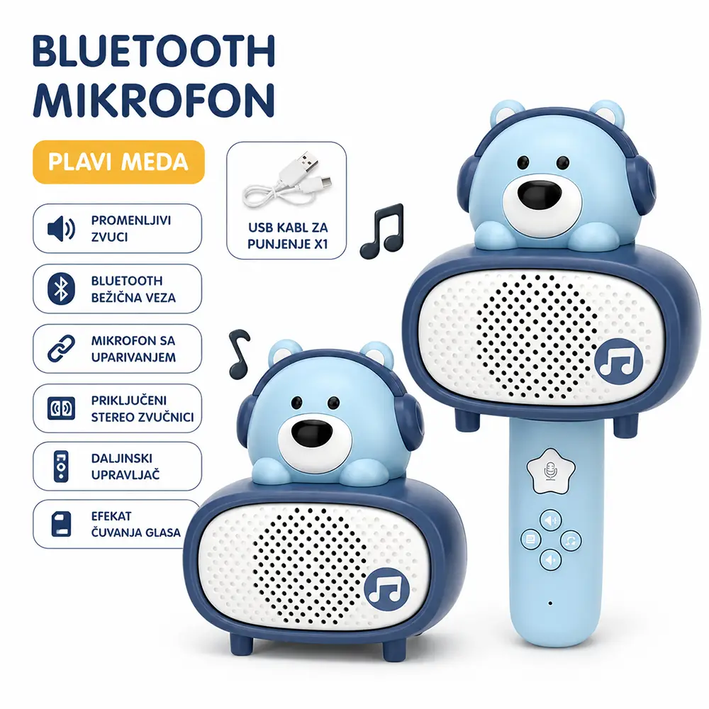 Bluetooth Mikrofon Bear Plavi