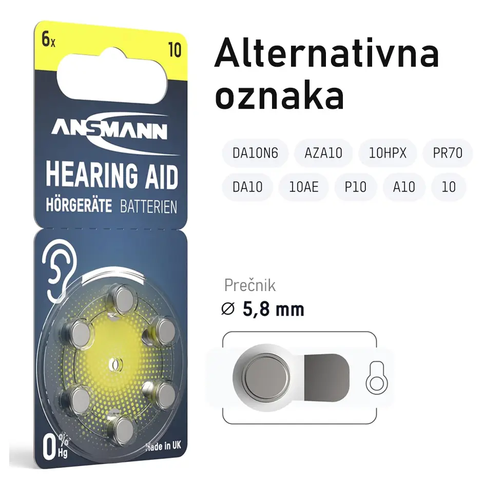 Ansmann Baterija za Slusni Aparat Tip PR10 Blister 6KOM